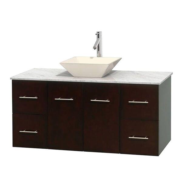 Wyndham Collection Centra 48 in. Vanity in Espresso with Marble Vanity Top in Carrara White and Bone Porcelain Sink