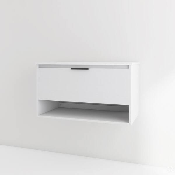 tunuo 36 in. W x 18. in D. x 20 in. H Wall Mount Bath Vanity in White with White Ceramic Top with White Basin