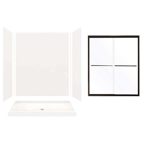 Transolid Expressions 32 in. x 60 in. x 72 in. Center Drain Alcove Shower Kit with Door in White and Bronze Hardware