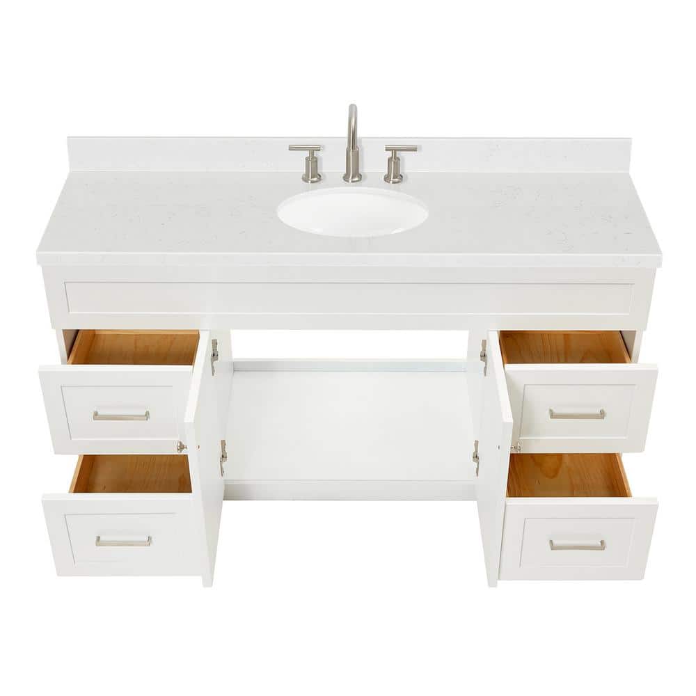 Hamlet 60" White Freestanding Single Sink Vanity with Quartz Top
