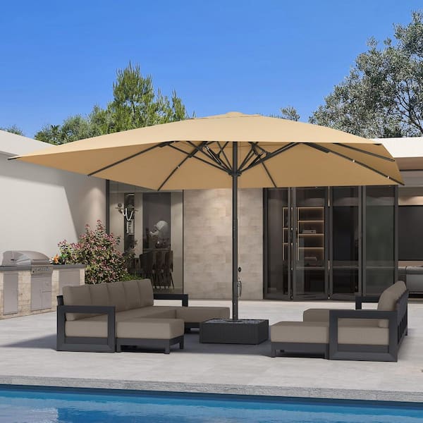 2 piece patio set with umbrella Business & Pleasure Co. The and teakwood accentsensures long Celebalcony 16 ft. Steel Double-Sided