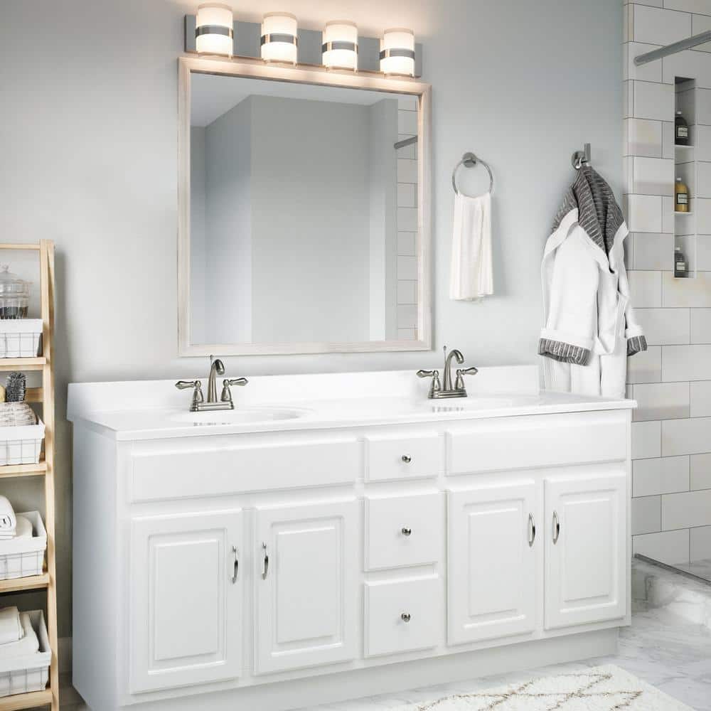 Solid White 73-Inch Cultured Marble Double Bowl Vanity Top
