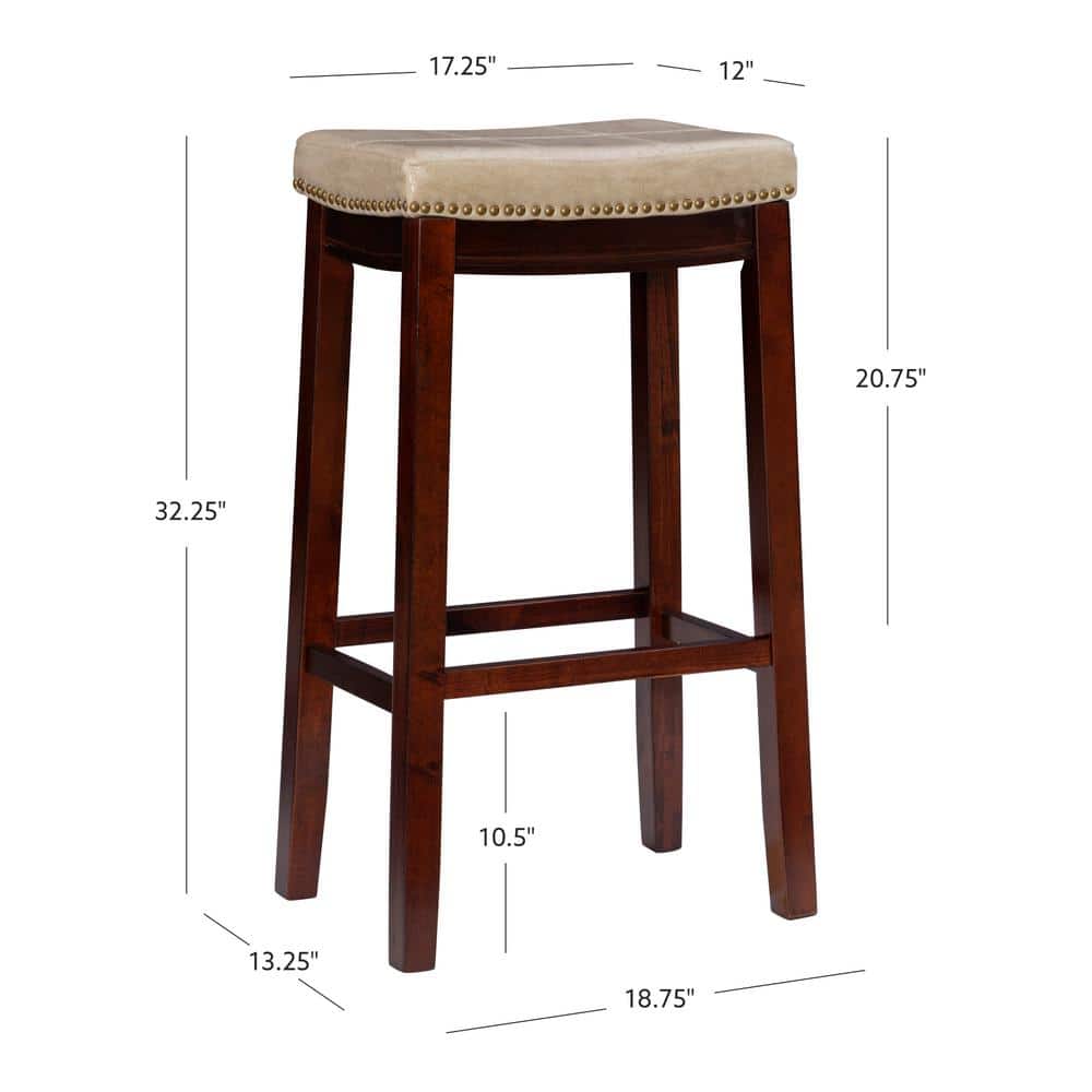 Dark Brown and Beige Faux Leather Saddle Bar Stool