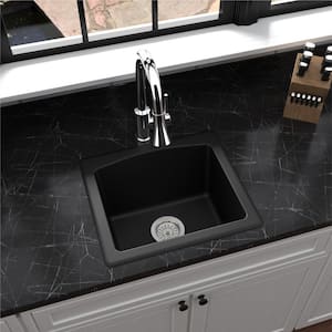 QX-680 Drop-in or Undermount Quartz Composite 18 in. Single Bowl Kitchen Sink in Black