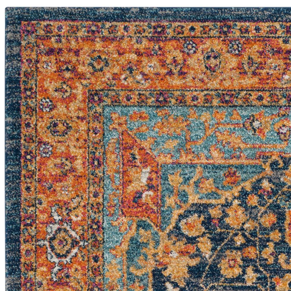 Blue and Orange High Pile Synthetic Boho-Chic Area Rug