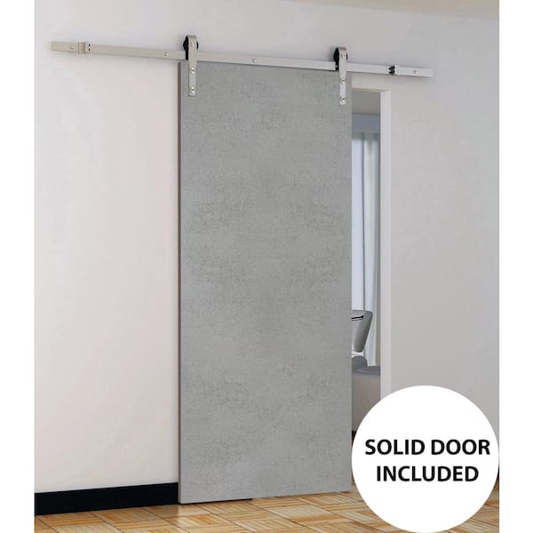 Solid Barn Door 18 x 80 inches with Rail 6.6FT | Planum 0010 White Silk |  Heavy Sturdy Track Hangers Hardware Set | Flush Modern Sliding Wood Door
