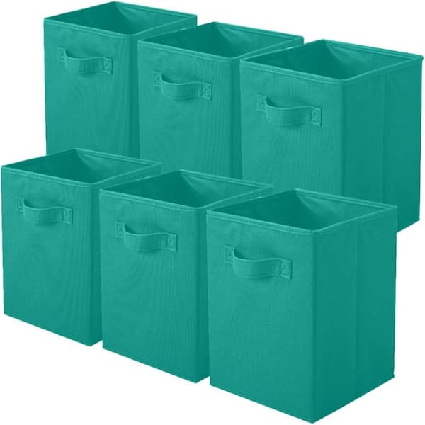 11 in. H x 10.5 in. W x 10.5 in. D  Forest Green Fabric Collapsible Cube Storage Bin, Pack of 6