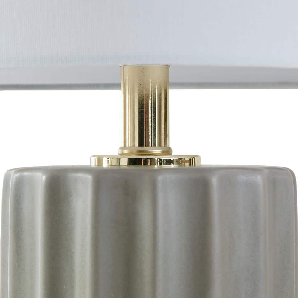 Gray Ribbed Ceramic Table Lamp with White Drum Shade