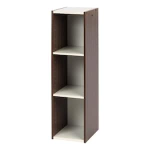 34.65 in. Walnut Brown/White Faux Wood 3-shelf Standard Bookcase with Adjustable Shelves