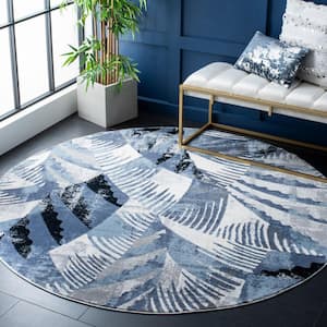 Lagoon Ivory/Blue 7 ft. x 7 ft. Multi-Leaf Abstract Round Area Rug