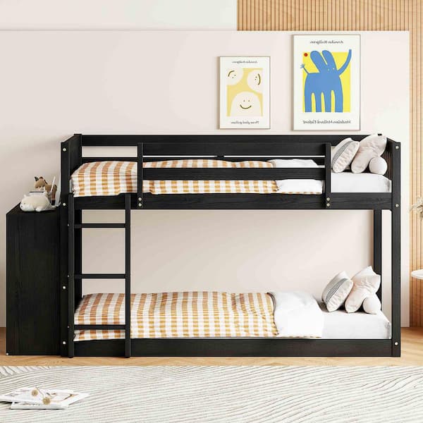 Polibi Espresso Twin over Twin Bunk Bed with 4 Drawers and 3 Shelves
