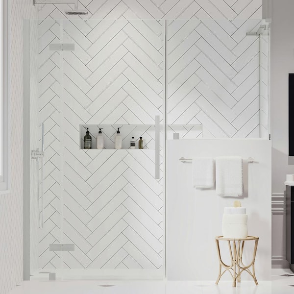 OVE Decors Tampa 60 7/8 in. W x in. H Rectangular Pivot Frameless Corner Shower Enclosure in SN with Buttress Panel