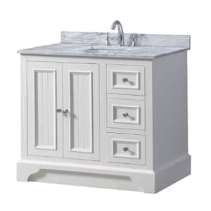 Kingswood 36 in. W x 23 in. D x 32 in. H Bath Vanity in White with White Carrara Marble Top