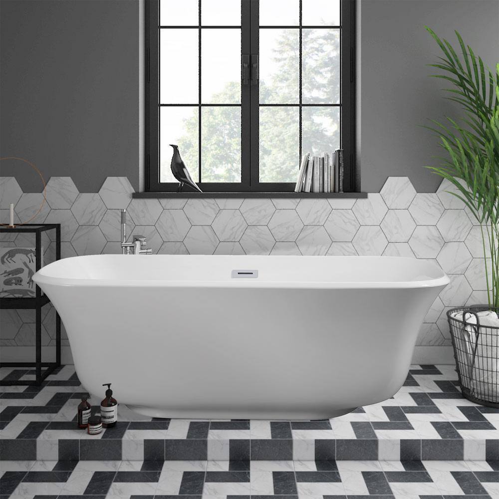 VANITYFUS 67 in. Acrylic Freestanding Flatbottom Double Ended Soaking