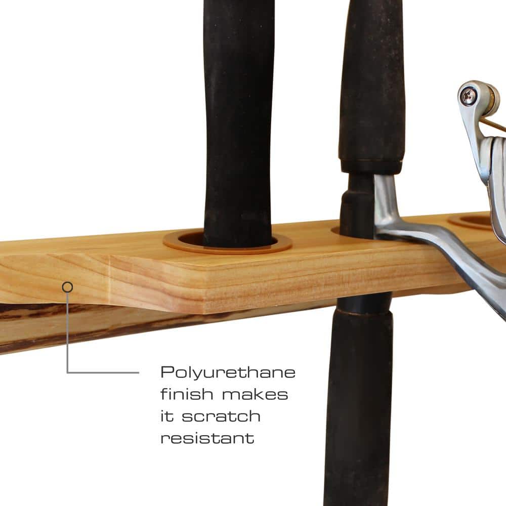 Rustic Light Brown Wood Wall-Mounted Fishing Rod Rack