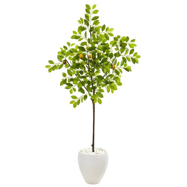 Nearly Natural 68 in. Lemon Artificial Tree in White Planter