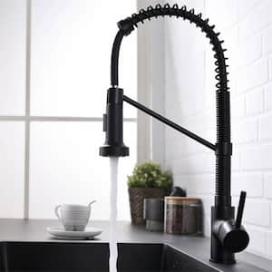 Single Handle Pull Down Kitchen Faucet with Sprayer 1 Hole Commercial Spring Modern Brass Kitchen Sink Tap Matte Black