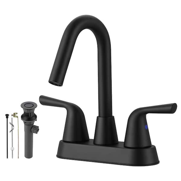 ARCORA 4 in. Centerset Double Handle High Arc Bathroom Faucet with Drain Kit Included in Matte Black