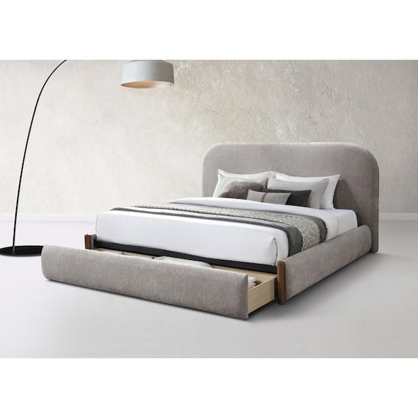 Orane Gray Wood Frame Queen Panel Bed with Storage, Upholstered
