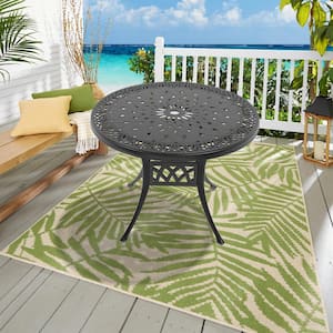 35.43 in. Black Round Cast Aluminum Outdoor Dining Table