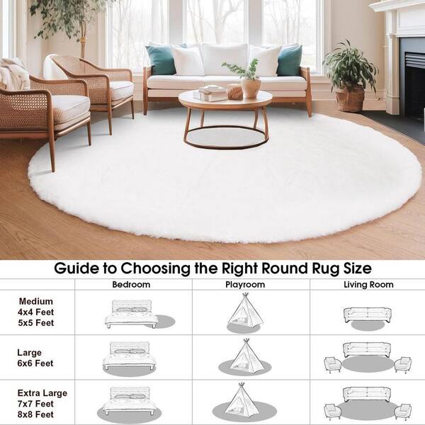Nourideaux White Round Rug 6 ft. Circle Rug Fluffy Faux Fur Rug