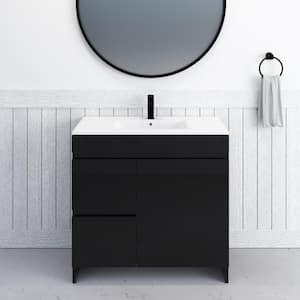 Mace 40 in. W x 18 in. D x 34 in. H Bath Vanity in Glossy Black with White Ceramic Top and Left-Side Drawers