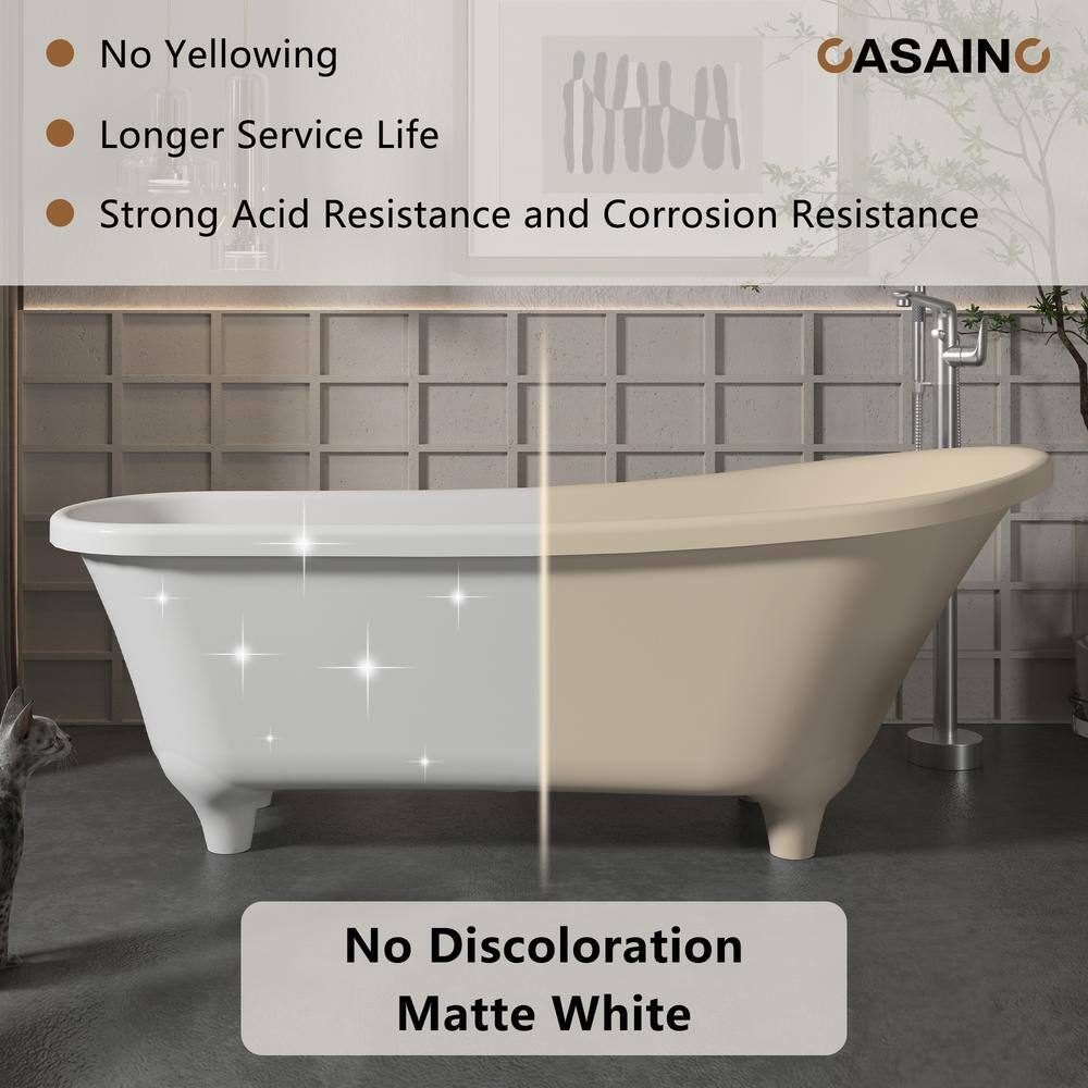 67.72" White Solid Surface Freestanding Soaking Bathtub
