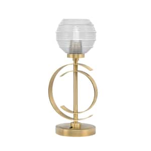 Delgado 16.5 in. New Age Brass Accent Table Lamp with Clear Ribbed Glass Shade
