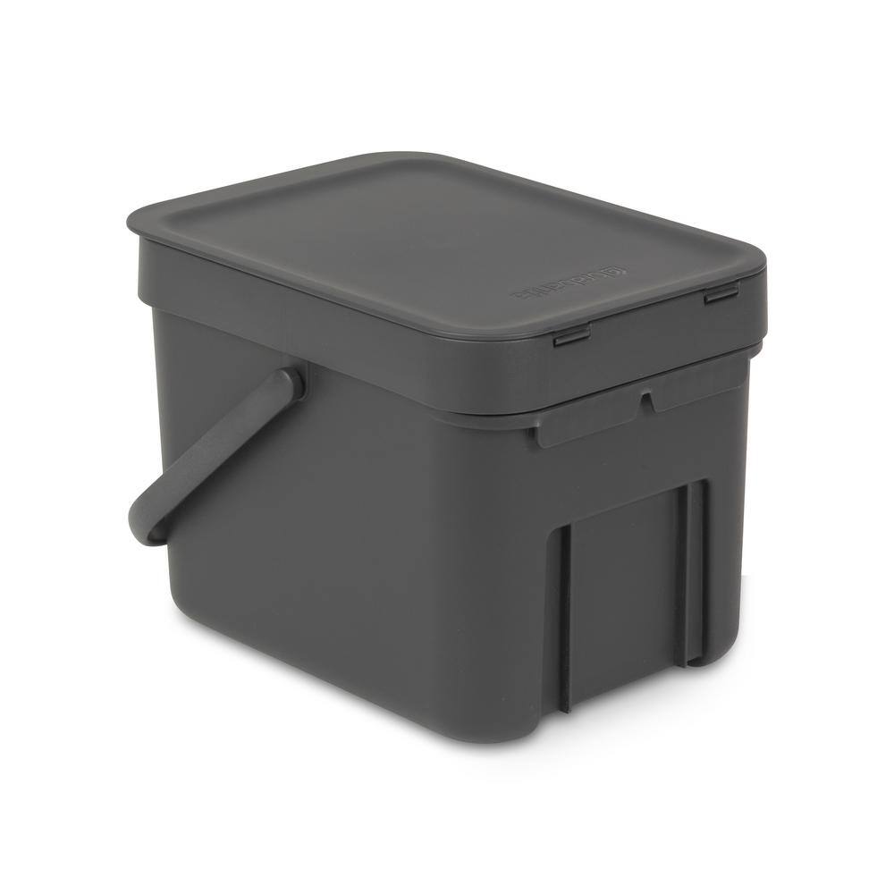 Gray Polypropylene 1.6 Gallon Kitchen Recycling Bin with Handle