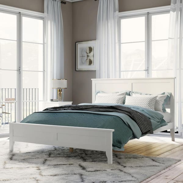Qualler Full Size Modern White Solid Wood Platform Bed