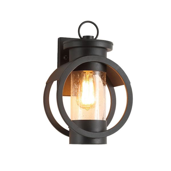 OUKANING 1-Light Black Indoor/Outdoor Wall Sconce Modern Waterproof with Glass Shade for Garden Patio