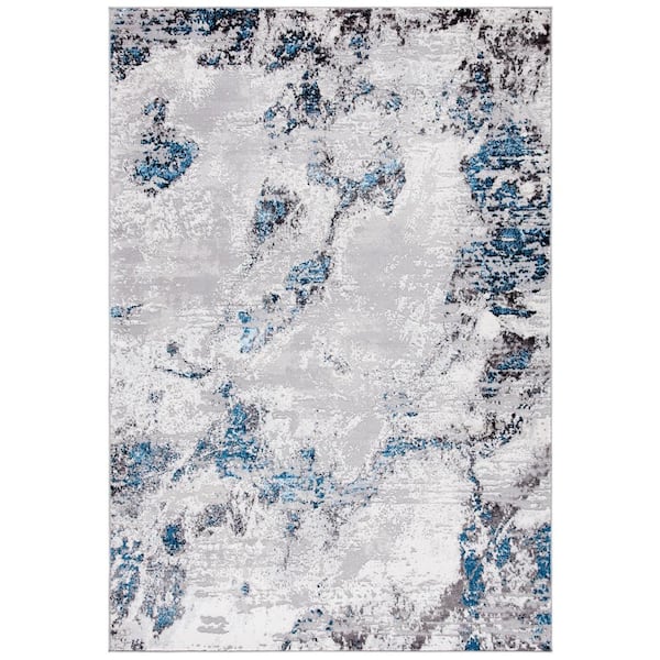 SAFAVIEH Amelia Gray/Blue Doormat 3 ft. x 5 ft. Abstract Distressed Area Rug