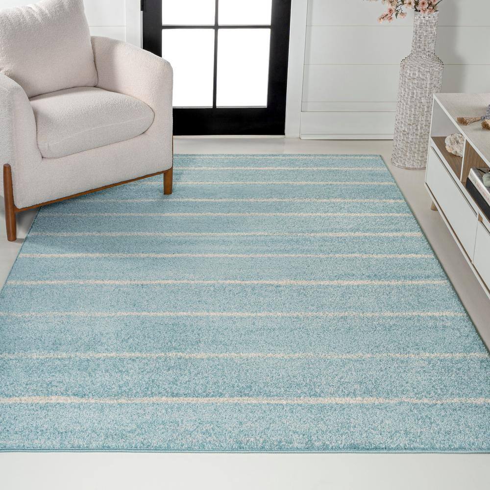 Turquoise and Cream Synthetic Stripe 3' x 5' Area Rug