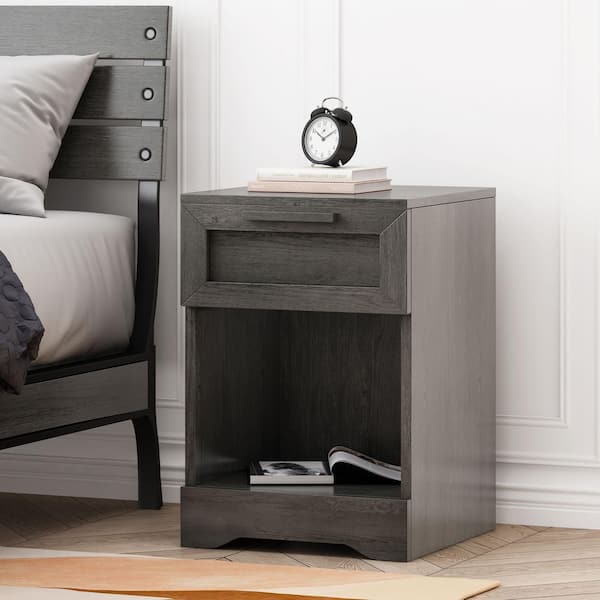 Gray 1-Drawer Modern Nightstand with Shelf(Faux Wood), for Bedroom Storage, End Table for Bedroom