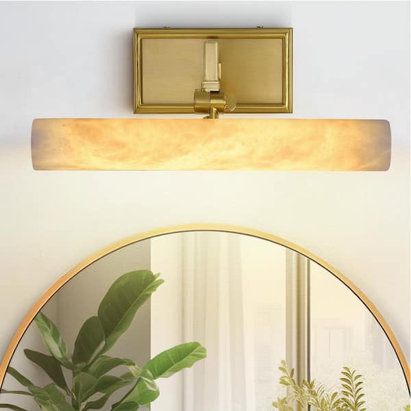 12 in. 1-Light Alabaster Integrated LED Brass Vanity Light, Modern Dimmable Bathroom Light for Bedroom, Mirror, Hallway