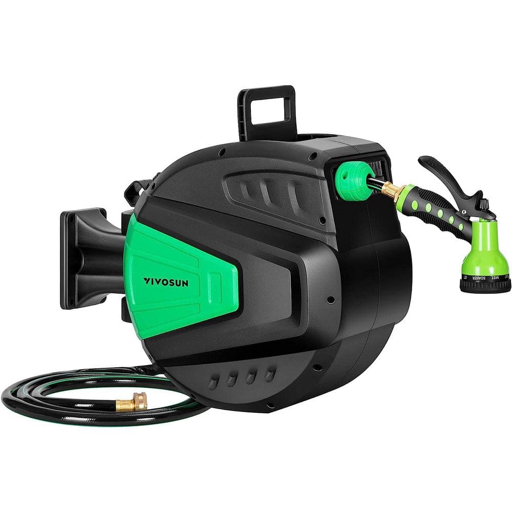 Wall-Mounted 0.5 in. Dia x 100 ft. Retractable Garden Hose Reel with A 9-Pattern Nozzle