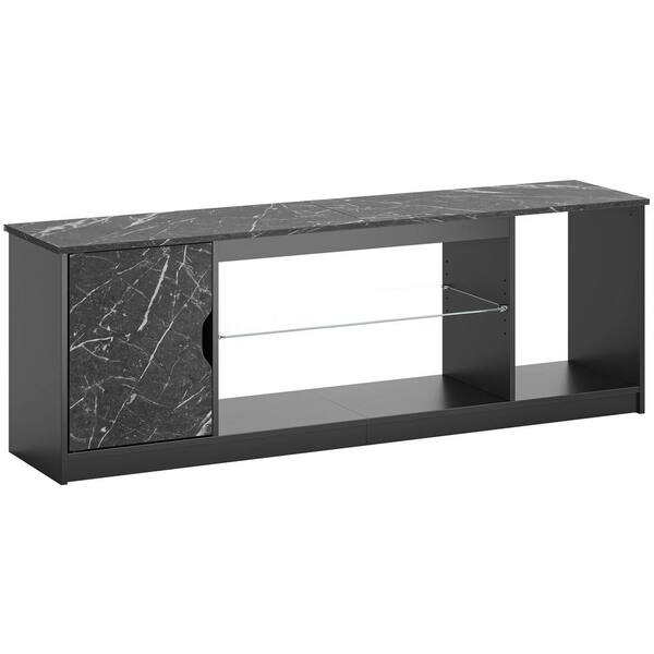 Bestier 58.3 in. Black Marble TV Stand with Storage LED