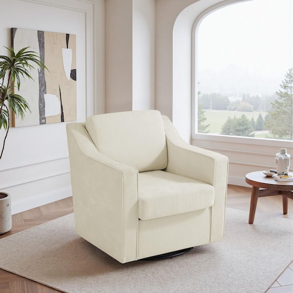 Beige Chenille Upholstered Swivel Accent Barrel Chair(Set of 1)