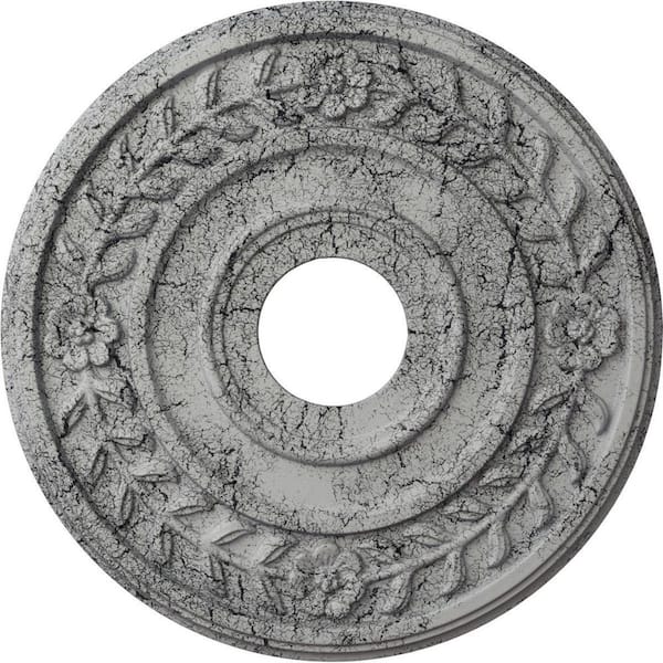 Ekena Millwork 1 in. x 16-1/4 in. x 16-1/4 in. Polyurethane Wreath Ceiling Medallion, Ultra Pure White Crackle