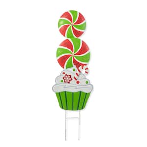 36.25 in. H Christmas Theme Metal Peppermint and Cupcake Yard Stake
