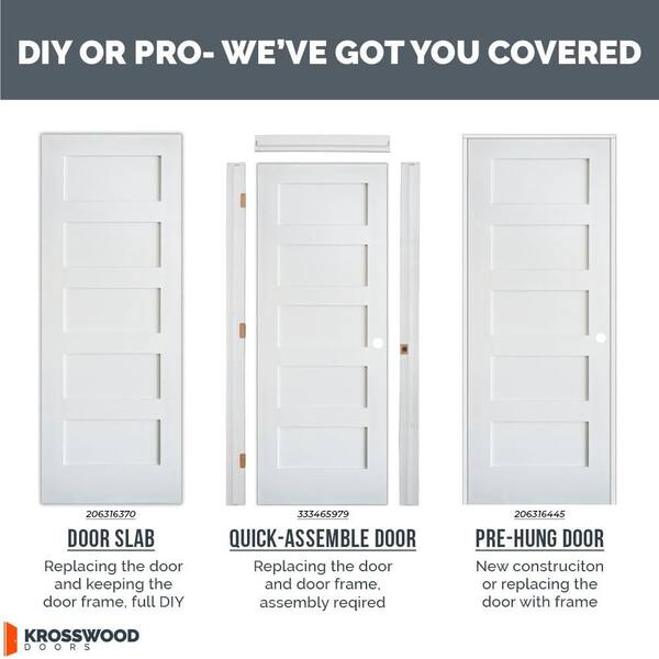 Krosswood Doors 48 in. x 80 in. Shaker 5-Panel Solid Core Primed
