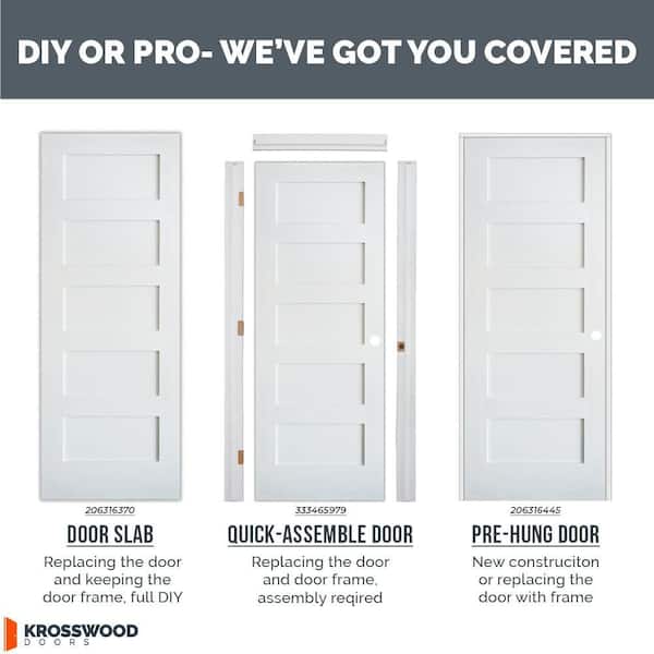 Krosswood Doors 32 in. x 80 in. Shaker 5-Panel Primed Solid Core