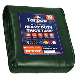 10 ft. x 20 ft. Green/Black 10 Mil Heavy Duty Polyethylene Tarp, Waterproof, UV Resistant, Rip and Tear Proof