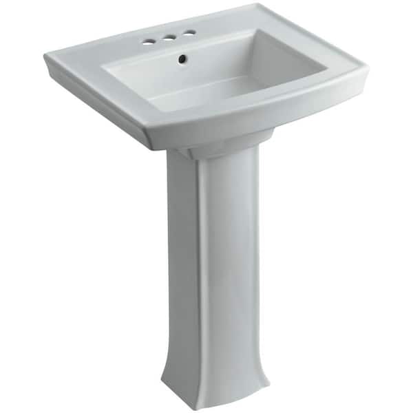 KOHLER Archer Vitreous China Pedestal Combo Bathroom Sink in Ice Grey with Overflow Drain