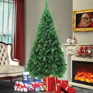 7 ft. Green Unlit Full PVC Hinged Artificial Christmas Tree with Solid Metal Stand
