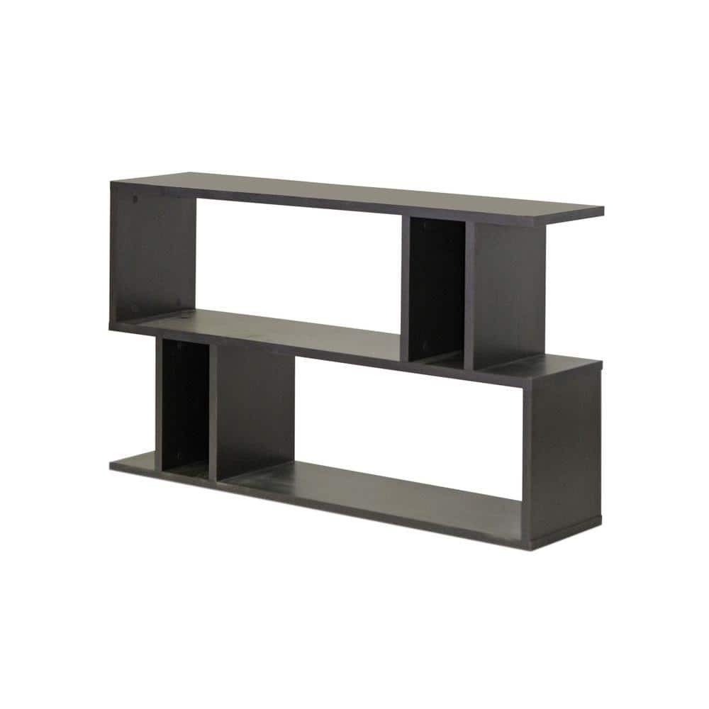 Goodwin 47.5" Dark Brown Wood 2-Level Bookshelf with Cubes