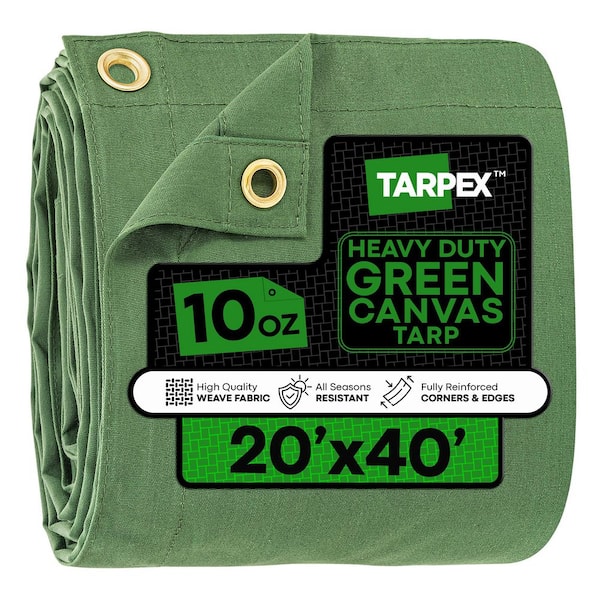 Heavy-Duty 10 oz. Canvas Tarp 20 ft. x 40 ft. Multi-Purpose Green Protective Cover