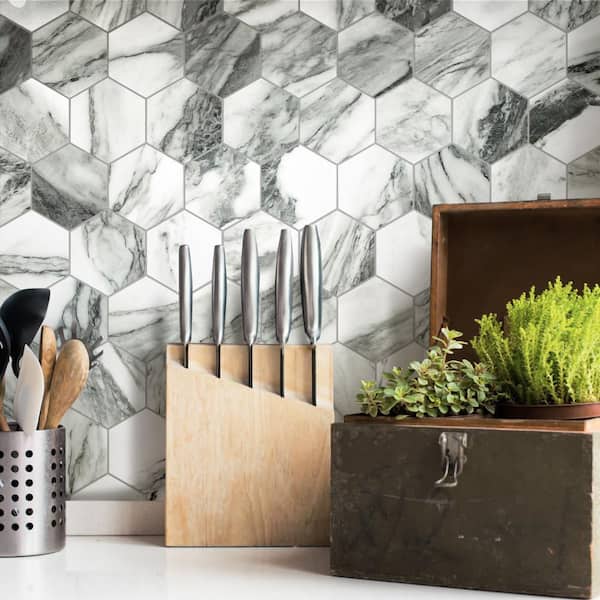 Touche 4 in. Hex Zebre 12 in. x 14 in. Porcelain Floor and Wall Mosaic Tile (6.78 sq. ft./Case)