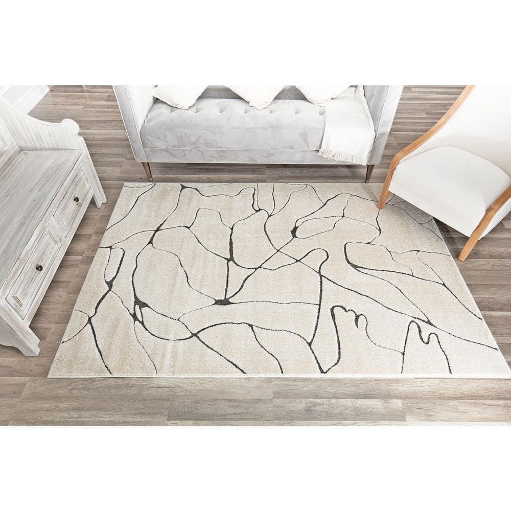 96" Round Tan Synthetic Stain-Resistant Area Rug
