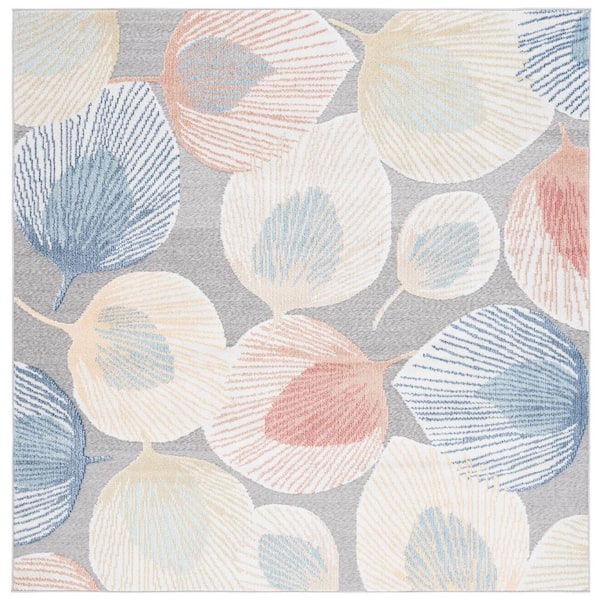 SAFAVIEH Sarasota Beige/Gray 7 ft. x 7 ft. Floral Square Area Rug